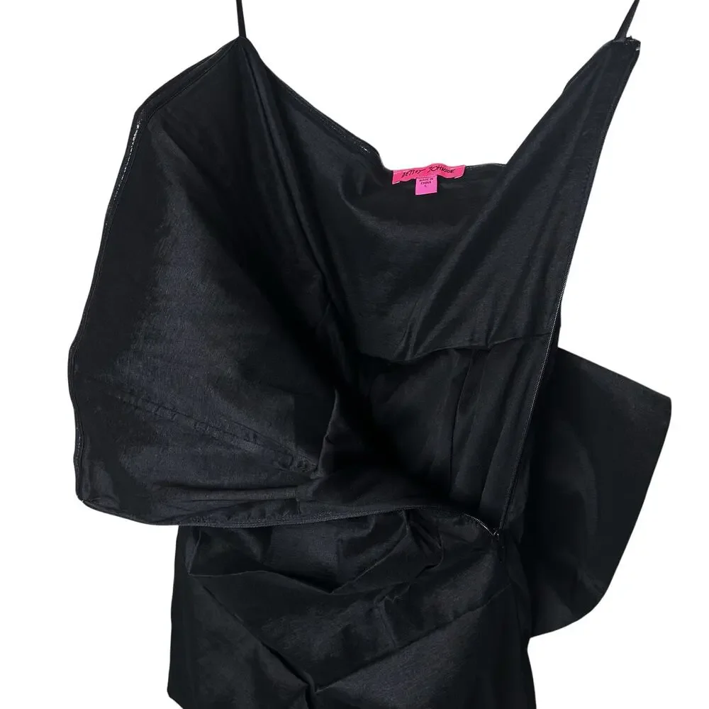 Betsey Johnson Claire Black Ruched Mini Wedding Dress Bow Whimsygoth Strapless L - Picture 9 of 16